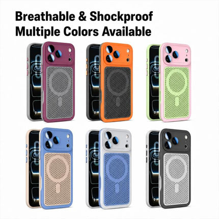 Armor Shield Mesh Cooling Magnetic Phone Case with Lens Film, For iPhone 15 Pro, For iPhone 15 Plus / 14 Plus, For iPhone 15, For iPhone 14 / 13
