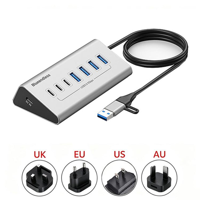 Blueendless Type-C / USB-C 2 in 1 Multifunctional HUB Docking Station US Plug, 7 Ports Hub, 10 Ports Hub