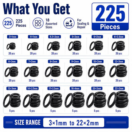 225 PCS/Set O-shaped Seal Fixing Rubber Ring Tool Kit