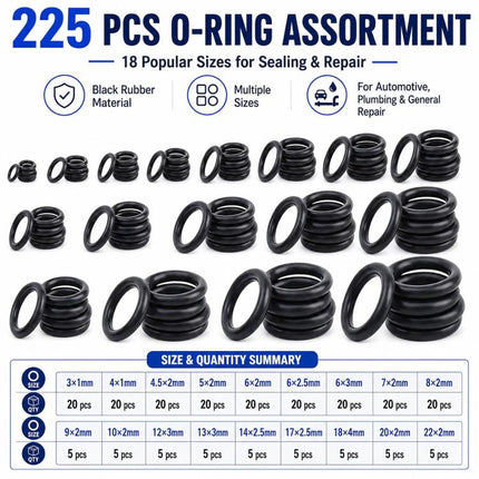 225 PCS/Set O-shaped Seal Fixing Rubber Ring Tool Kit