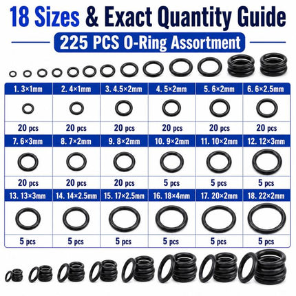 225 PCS/Set O-shaped Seal Fixing Rubber Ring Tool Kit