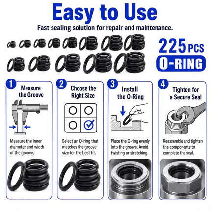 225 PCS/Set O-shaped Seal Fixing Rubber Ring Tool Kit