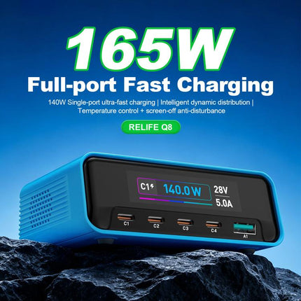 RELIFE Q8 165W GaN Intelligent Multi-Port Digital Display Charger, EU Plug, AU Plug, UK Plug, US Plug