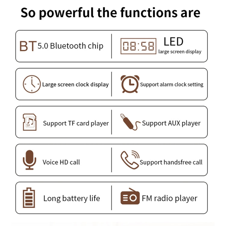 W8C Wooden Clock Subwoofer Bluetooth Speaker, Support TF Card & U Disk & 3.5mm AUX
