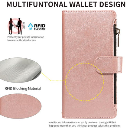 P03 Imitation Calf Leather 9 Card Slots Zipper Phone Case with Wrist Strap, For iPhone 16, For iPhone 15 Pro Max, For iPhone 15 Pro, For iPhone 15 Plus