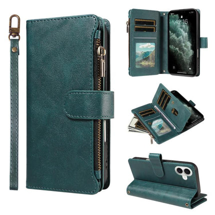 P03 Imitation Calf Leather 9 Card Slots Zipper Phone Case with Wrist Strap, For iPhone 18 Pro / 17 Pro, For iPhone 18 Pro Max / 17 Pro Max, For iPhone 16e / 17e, For iPhone 17
