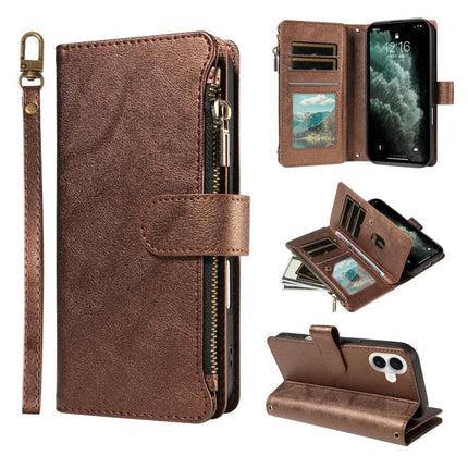P03 Imitation Calf Leather 9 Card Slots Zipper Phone Case with Wrist Strap, For iPhone 18 Pro / 17 Pro, For iPhone 18 Pro Max / 17 Pro Max, For iPhone 16e / 17e, For iPhone 17