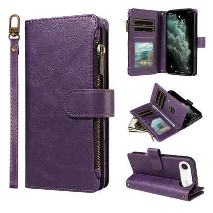 P03 Imitation Calf Leather 9 Card Slots Zipper Phone Case with Wrist Strap, For iPhone Air, For iPhone 16 Pro Max, For iPhone 16 Pro, For iPhone 16 Plus
