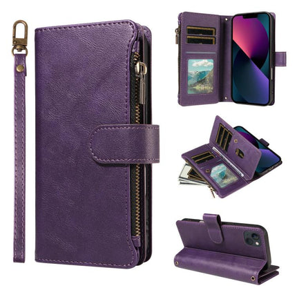 P03 Imitation Calf Leather 9 Card Slots Zipper Phone Case with Wrist Strap, For iPhone 18 Pro / 17 Pro, For iPhone 18 Pro Max / 17 Pro Max, For iPhone 16e / 17e, For iPhone 17
