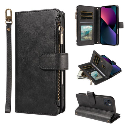 P03 Imitation Calf Leather 9 Card Slots Zipper Phone Case with Wrist Strap, For iPhone 18 Pro / 17 Pro, For iPhone 18 Pro Max / 17 Pro Max, For iPhone 16e / 17e, For iPhone 17