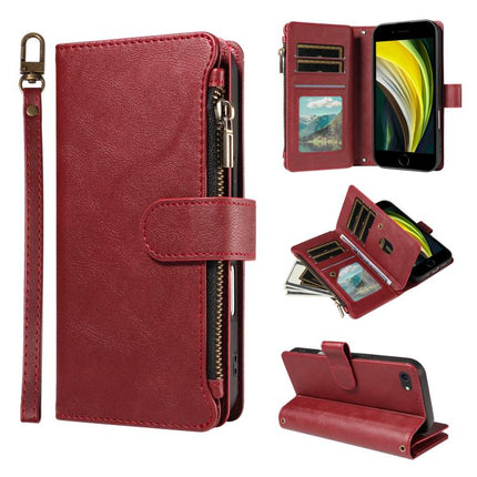 P03 Imitation Calf Leather 9 Card Slots Zipper Phone Case with Wrist Strap, For iPhone 14 Pro Max, For iphone 6 / 7 / 8 / SE2 2020 / SE3 2022, For iPhone 13 Pro Max, For iPhone 13 Pro