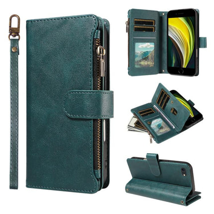 P03 Imitation Calf Leather 9 Card Slots Zipper Phone Case with Wrist Strap, For iPhone 14 Pro Max, For iphone 6 / 7 / 8 / SE2 2020 / SE3 2022, For iPhone 13 Pro Max, For iPhone 13 Pro