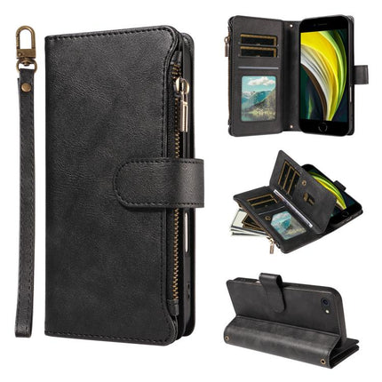 P03 Imitation Calf Leather 9 Card Slots Zipper Phone Case with Wrist Strap, For iPhone XR, For iPhone XS Max, For iPhone 6 Plus / 7 Plus / 8 Plus