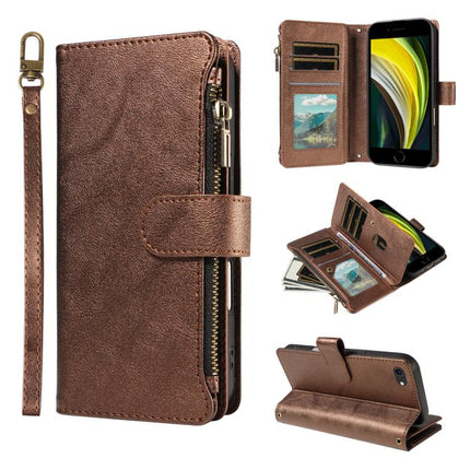 P03 Imitation Calf Leather 9 Card Slots Zipper Phone Case with Wrist Strap, For iPhone XR, For iPhone XS Max, For iPhone 6 Plus / 7 Plus / 8 Plus