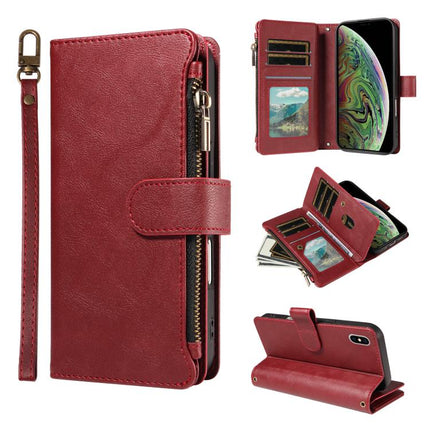 P03 Imitation Calf Leather 9 Card Slots Zipper Phone Case with Wrist Strap, For iPhone 11 Pro Max, For iPhone11, For iPhone 11 Pro, For iPhone X / XS