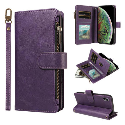 P03 Imitation Calf Leather 9 Card Slots Zipper Phone Case with Wrist Strap, For iPhone 11 Pro Max, For iPhone11, For iPhone 11 Pro, For iPhone X / XS