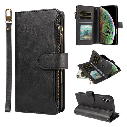 P03 Imitation Calf Leather 9 Card Slots Zipper Phone Case with Wrist Strap, For iPhone 11 Pro Max, For iPhone11, For iPhone 11 Pro, For iPhone X / XS