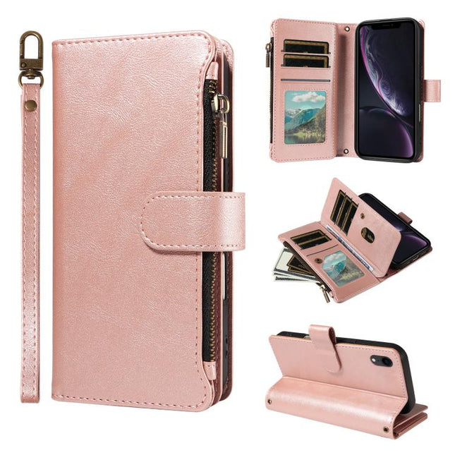 P03 Imitation Calf Leather 9 Card Slots Zipper Phone Case with Wrist Strap, For iPhone XR, For iPhone XS Max, For iPhone 6 Plus / 7 Plus / 8 Plus