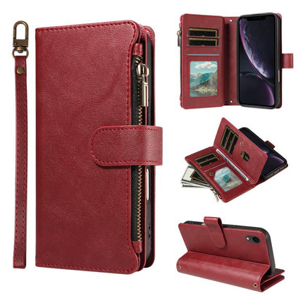 P03 Imitation Calf Leather 9 Card Slots Zipper Phone Case with Wrist Strap, For iPhone XR, For iPhone XS Max, For iPhone 6 Plus / 7 Plus / 8 Plus