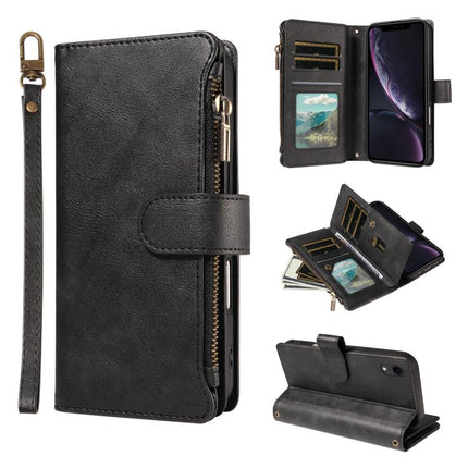 P03 Imitation Calf Leather 9 Card Slots Zipper Phone Case with Wrist Strap, For iPhone XR, For iPhone XS Max, For iPhone 6 Plus / 7 Plus / 8 Plus