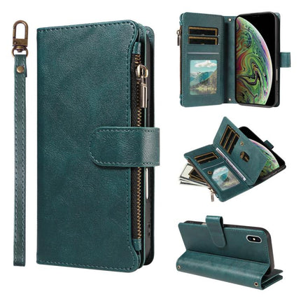 P03 Imitation Calf Leather 9 Card Slots Zipper Phone Case with Wrist Strap, For iPhone XR, For iPhone XS Max, For iPhone 6 Plus / 7 Plus / 8 Plus