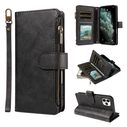 P03 Imitation Calf Leather 9 Card Slots Zipper Phone Case with Wrist Strap, For iPhone 11 Pro Max, For iPhone11, For iPhone 11 Pro, For iPhone X / XS