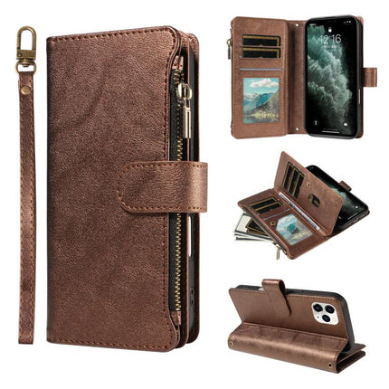 P03 Imitation Calf Leather 9 Card Slots Zipper Phone Case with Wrist Strap, For iPhone 11 Pro Max, For iPhone11, For iPhone 11 Pro, For iPhone X / XS
