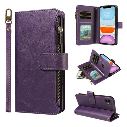 P03 Imitation Calf Leather 9 Card Slots Zipper Phone Case with Wrist Strap, For iPhone 11 Pro Max, For iPhone11, For iPhone 11 Pro, For iPhone X / XS