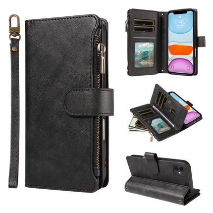 P03 Imitation Calf Leather 9 Card Slots Zipper Phone Case with Wrist Strap, For iPhone 11 Pro Max, For iPhone11, For iPhone 11 Pro, For iPhone X / XS