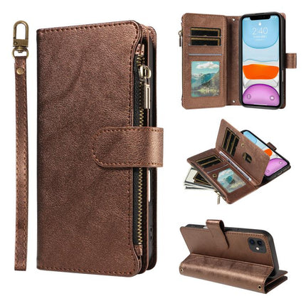 P03 Imitation Calf Leather 9 Card Slots Zipper Phone Case with Wrist Strap, For iPhone 11 Pro Max, For iPhone11, For iPhone 11 Pro, For iPhone X / XS