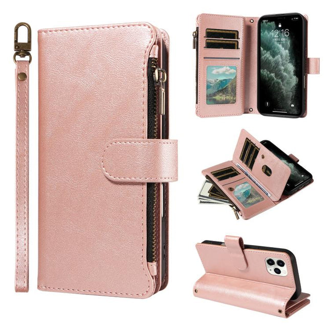 P03 Imitation Calf Leather 9 Card Slots Zipper Phone Case with Wrist Strap, For iPhone 11 Pro Max, For iPhone11, For iPhone 11 Pro, For iPhone X / XS