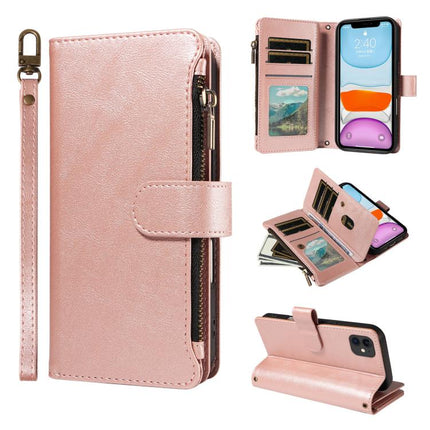 P03 Imitation Calf Leather 9 Card Slots Zipper Phone Case with Wrist Strap, For iPhone 13 mini, For iPhone 12 / 12 Pro, For iPhone 12 Pro Max, For iPhone 12 mini