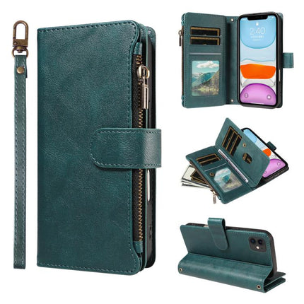 P03 Imitation Calf Leather 9 Card Slots Zipper Phone Case with Wrist Strap, For iPhone 13 mini, For iPhone 12 / 12 Pro, For iPhone 12 Pro Max, For iPhone 12 mini
