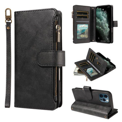 P03 Imitation Calf Leather 9 Card Slots Zipper Phone Case with Wrist Strap, For iPhone 13 mini, For iPhone 12 / 12 Pro, For iPhone 12 Pro Max, For iPhone 12 mini
