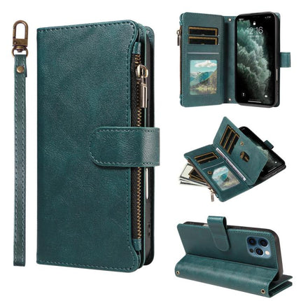 P03 Imitation Calf Leather 9 Card Slots Zipper Phone Case with Wrist Strap, For iPhone 13 mini, For iPhone 12 / 12 Pro, For iPhone 12 Pro Max, For iPhone 12 mini