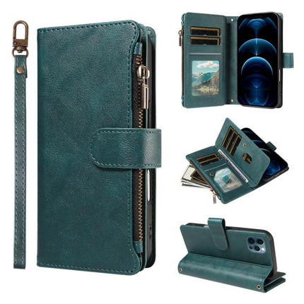 P03 Imitation Calf Leather 9 Card Slots Zipper Phone Case with Wrist Strap, For iPhone 13 mini, For iPhone 12 / 12 Pro, For iPhone 12 Pro Max, For iPhone 12 mini