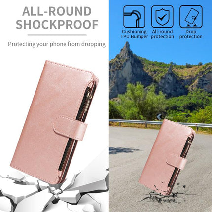 P03 Imitation Calf Leather 9 Card Slots Zipper Phone Case with Wrist Strap, For iPhone 13 mini, For iPhone 12 / 12 Pro, For iPhone 12 Pro Max, For iPhone 12 mini