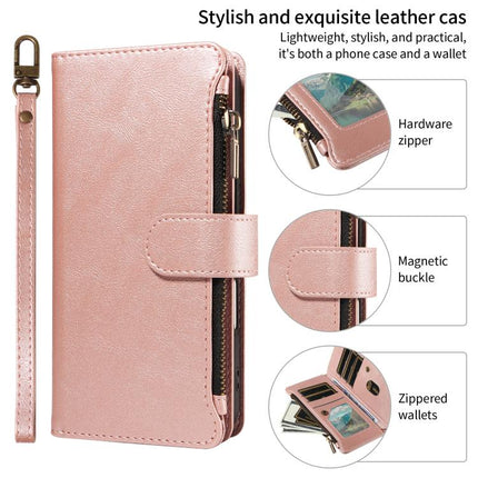 P03 Imitation Calf Leather 9 Card Slots Zipper Phone Case with Wrist Strap, For iPhone 13 mini, For iPhone 12 / 12 Pro, For iPhone 12 Pro Max, For iPhone 12 mini
