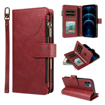 P03 Imitation Calf Leather 9 Card Slots Zipper Phone Case with Wrist Strap, For iPhone 14 Pro Max, For iphone 6 / 7 / 8 / SE2 2020 / SE3 2022, For iPhone 13 Pro Max, For iPhone 13 Pro