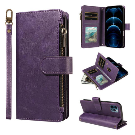 P03 Imitation Calf Leather 9 Card Slots Zipper Phone Case with Wrist Strap, For iPhone 14 Pro Max, For iphone 6 / 7 / 8 / SE2 2020 / SE3 2022, For iPhone 13 Pro Max, For iPhone 13 Pro