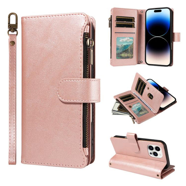 P03 Imitation Calf Leather 9 Card Slots Zipper Phone Case with Wrist Strap, For iPhone 14 Pro Max, For iphone 6 / 7 / 8 / SE2 2020 / SE3 2022, For iPhone 13 Pro Max, For iPhone 13 Pro