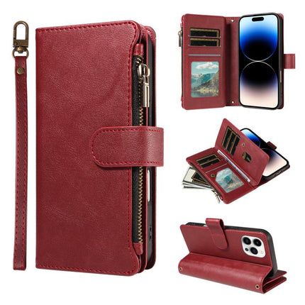 P03 Imitation Calf Leather 9 Card Slots Zipper Phone Case with Wrist Strap, For iPhone 14 Pro Max, For iphone 6 / 7 / 8 / SE2 2020 / SE3 2022, For iPhone 13 Pro Max, For iPhone 13 Pro