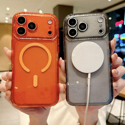 Glitter Letter Lens Frame Magnetic Phone Case, For iPhone 15, For iPhone 14, For iPhone 14 Pro, For iPhone 14 Pro Max