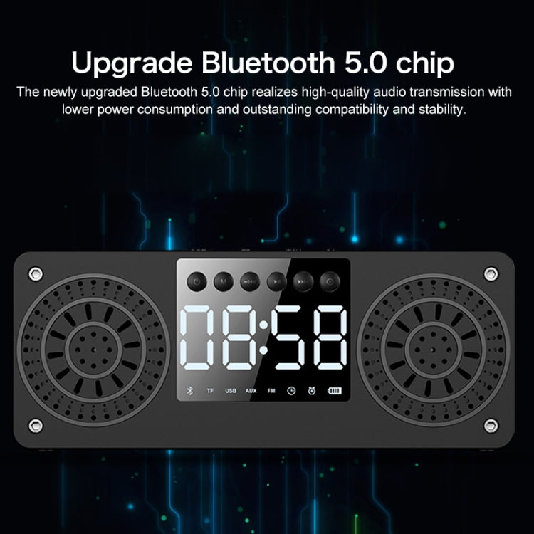 A10 Subwoofer Wooden Clock Bluetooth 5.0 Speaker, Support TF Card & U Disk Play & FM Radio