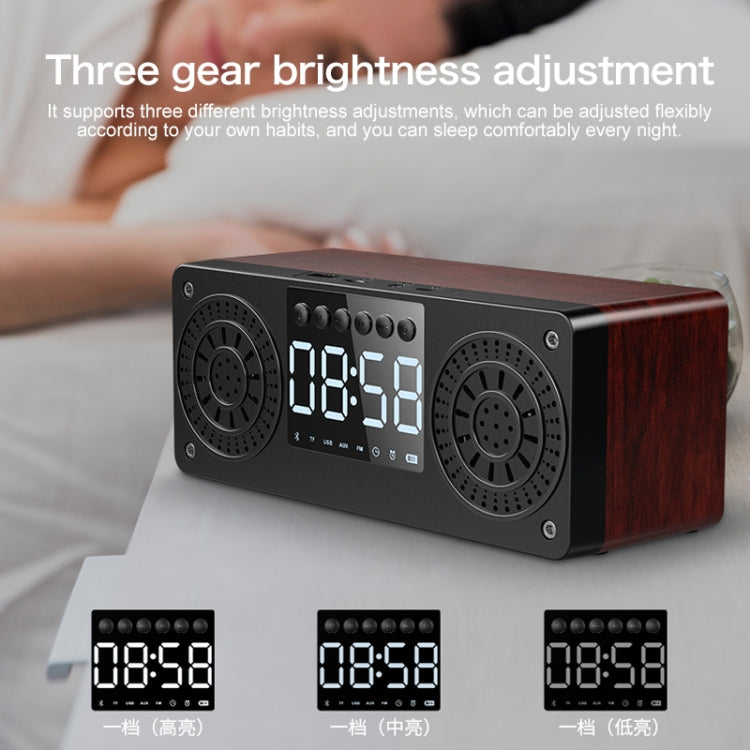 A10 Subwoofer Wooden Clock Bluetooth 5.0 Speaker, Support TF Card & U Disk Play & FM Radio