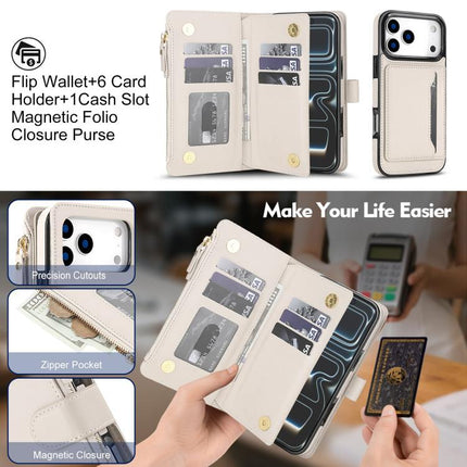 KLT-033 Detachable 2 in 1 Zipper Wallet Magnetic Phone Case with Lanyard, For iPhone 17 Pro Max, For iPhone 17 Pro, For iPhone 17
