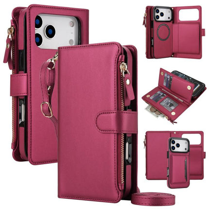 KLT-033 Detachable 2 in 1 Zipper Wallet Magnetic Phone Case with Lanyard, For iPhone 17 Pro Max, For iPhone 17 Pro, For iPhone 17