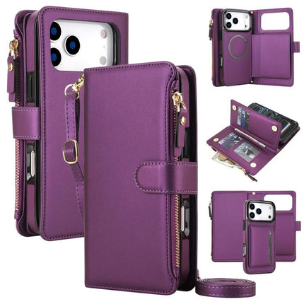 KLT-033 Detachable 2 in 1 Zipper Wallet Magnetic Phone Case with Lanyard, For iPhone 17 Pro Max, For iPhone 17 Pro, For iPhone 17