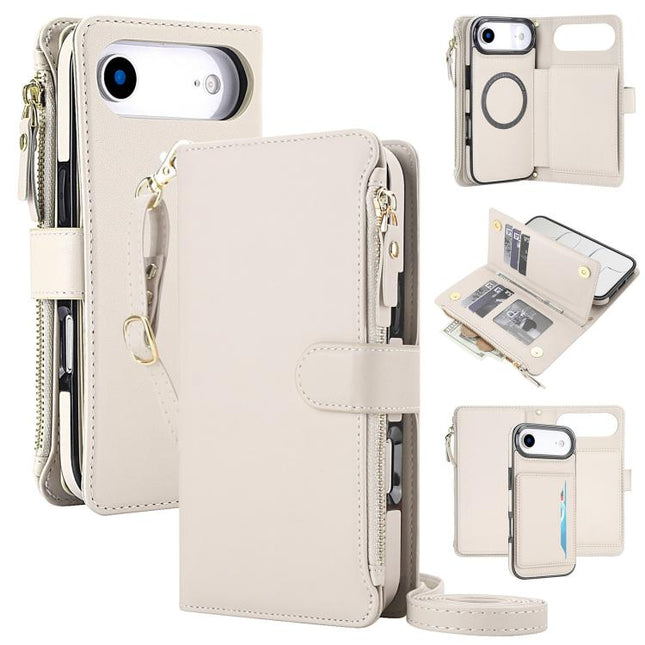 KLT-033 Detachable 2 in 1 Zipper Wallet Magnetic Phone Case with Lanyard, For iPhone Air, For iPhone 16 Pro Max, For iPhone 16 Pro