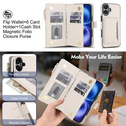 KLT-033 Detachable 2 in 1 Zipper Wallet Magnetic Phone Case with Lanyard, For iPhone 16 Plus, For iPhone 16, For iPhone 15 Pro Max